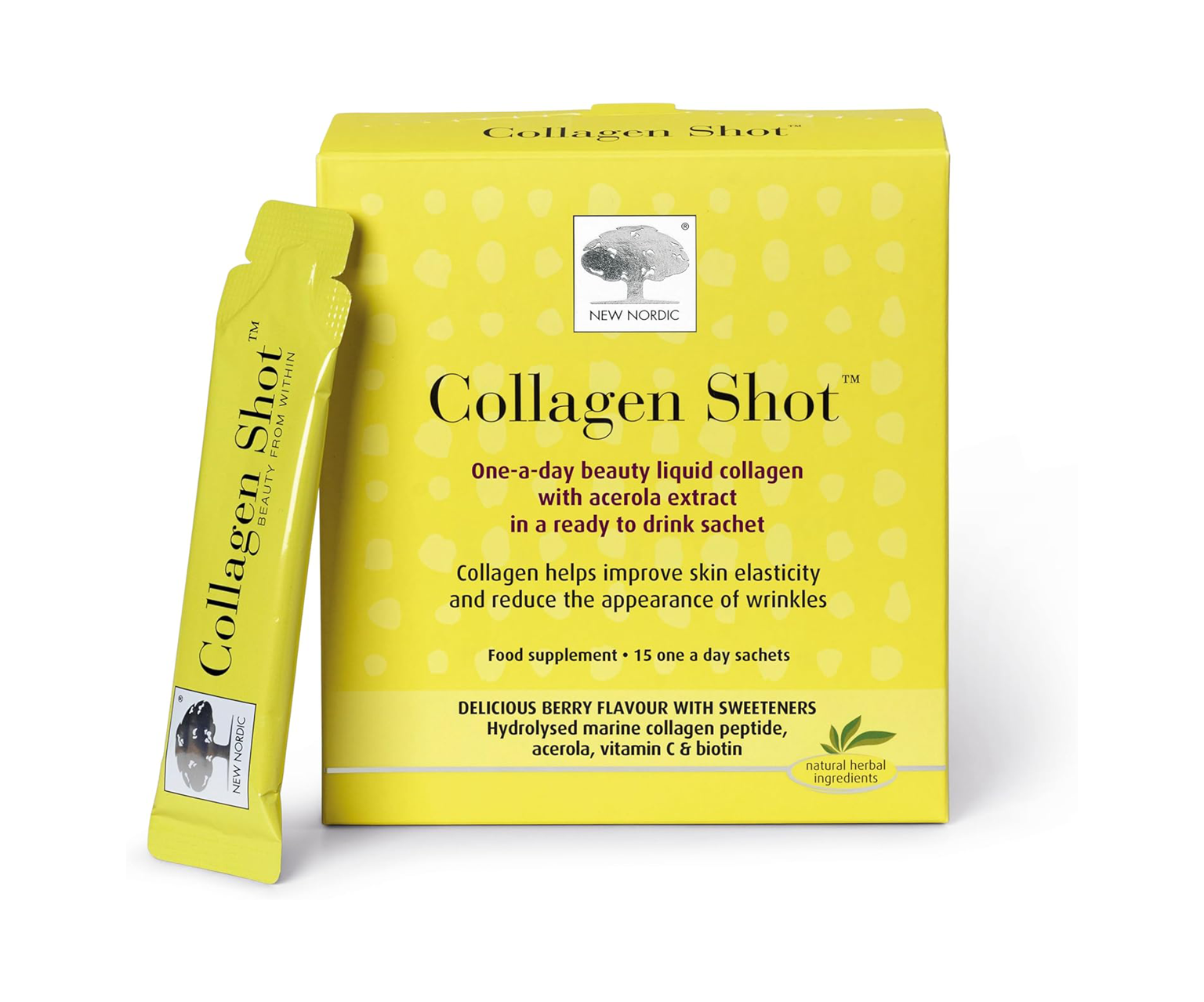 New Nordic, Collagen Shot, kolagen w płynie, 15 saszetek