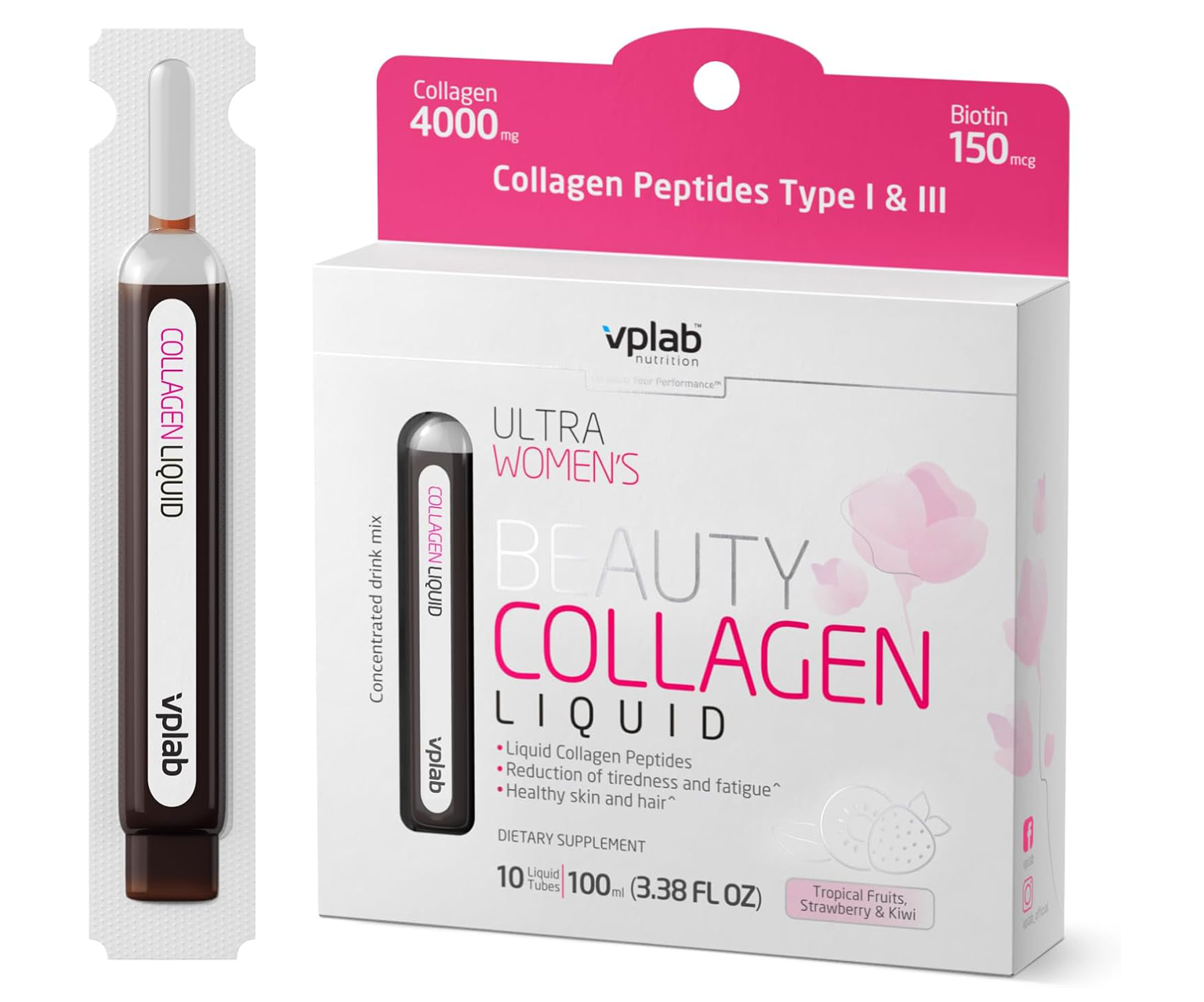 VPLab, Ultra Womens, Beauty Collagen Liquid, kolagen morski, 10 × 100 ml