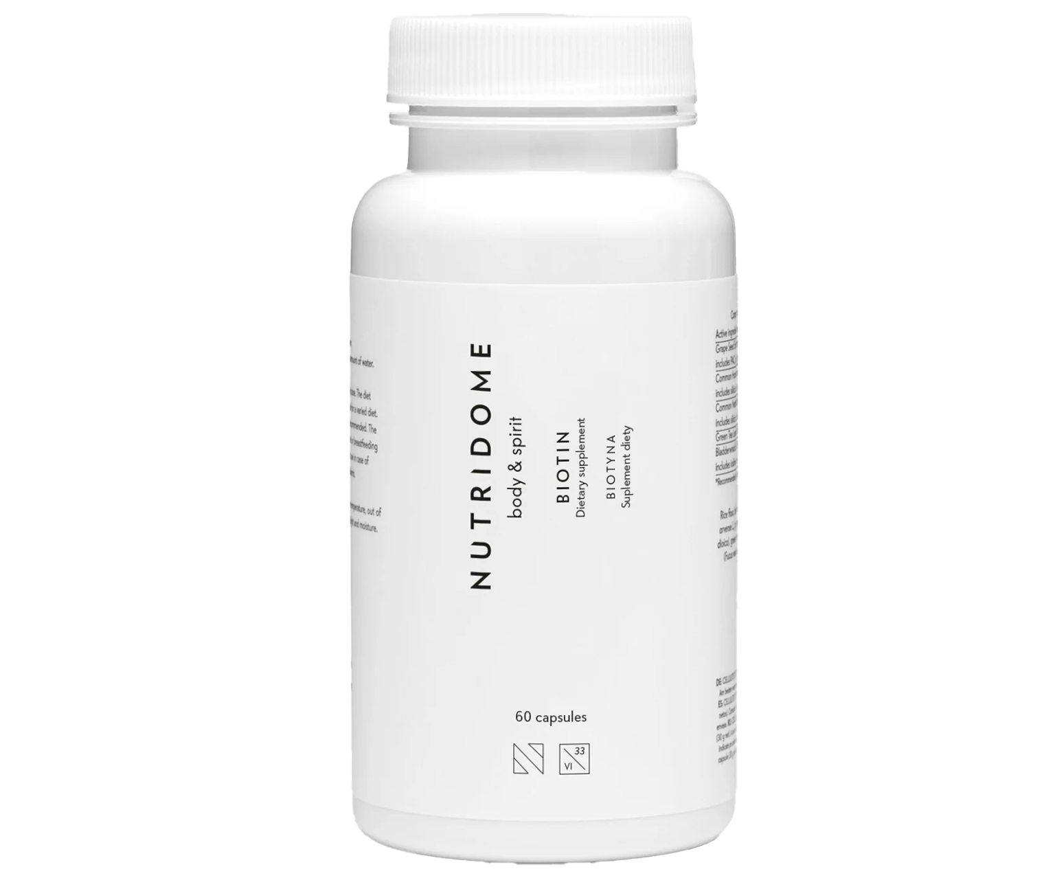 Nutridome, Biotyna 2500 μg na włosy, skórę i paznokcie, suplement diety, 60 kapsułek