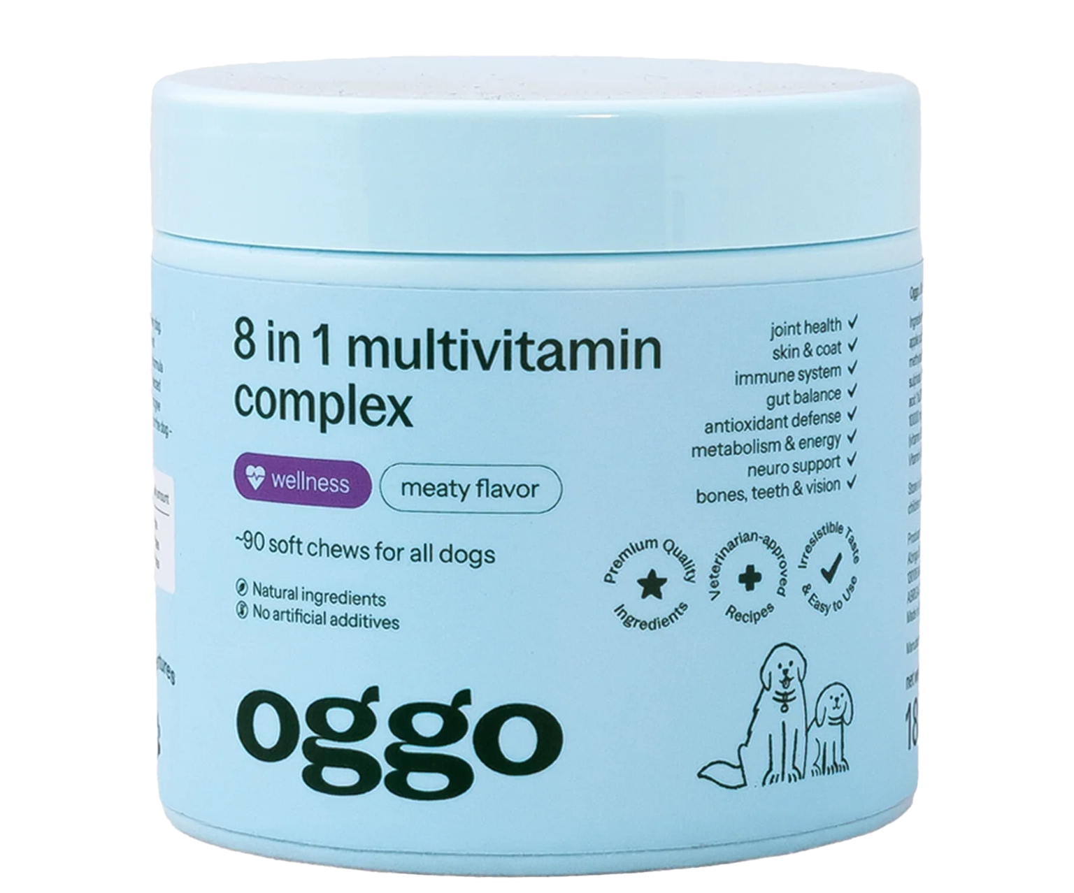 Oggo, 8 in 1 Complex, karma uzupełniająca multiwitamina dla psów dla zdrowia i energii, 180 g