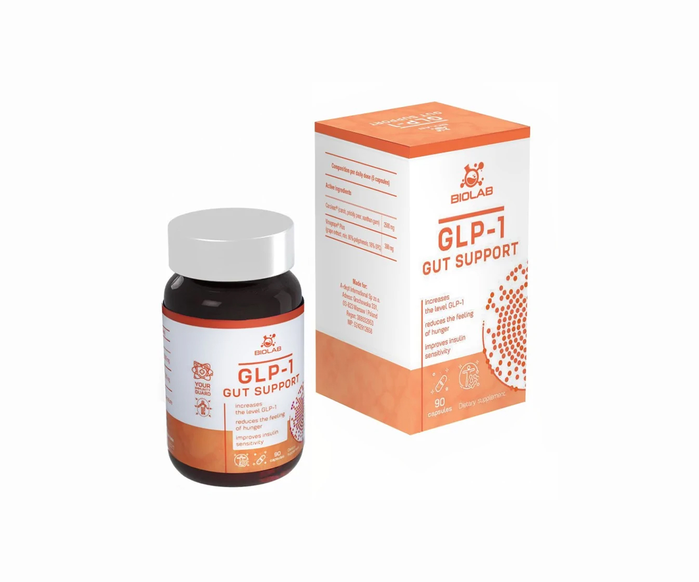 Biolab, GLP-1 Gut Control, suplement diety na kontrolę cukru GLP-1, 90 kapsułek