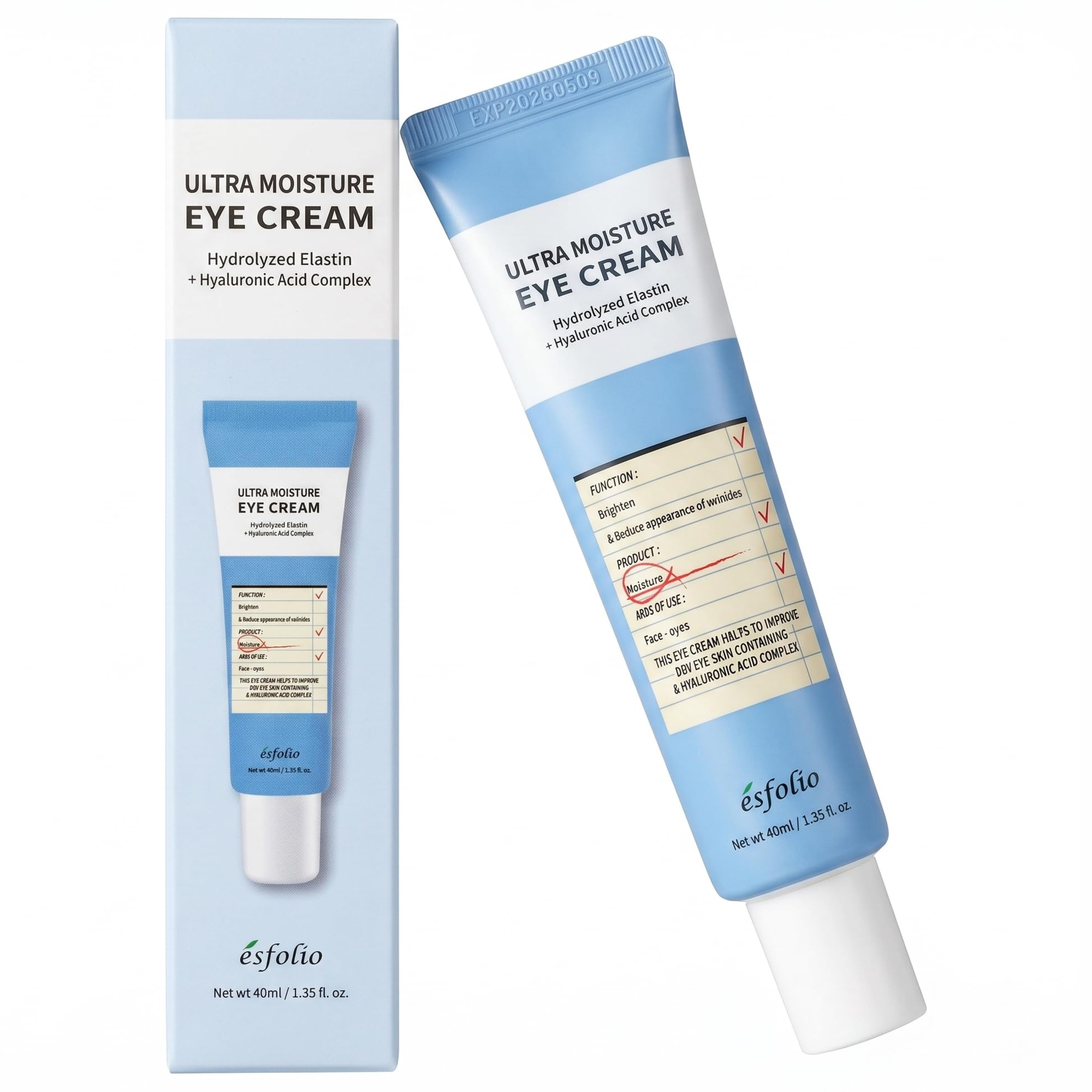 Esfolio, Ultra Moisture Eye Cream, wygładzający krem pod oczy z kwasem hialuronowym