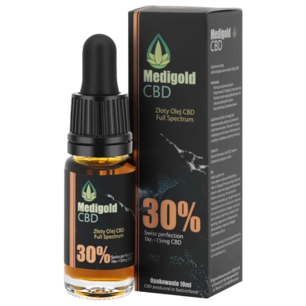 Medigold, Złoty Olej CBD 30% 3000 mg 10 ml, Olejek CBD 30% na oleju MCT - pełne spektrum