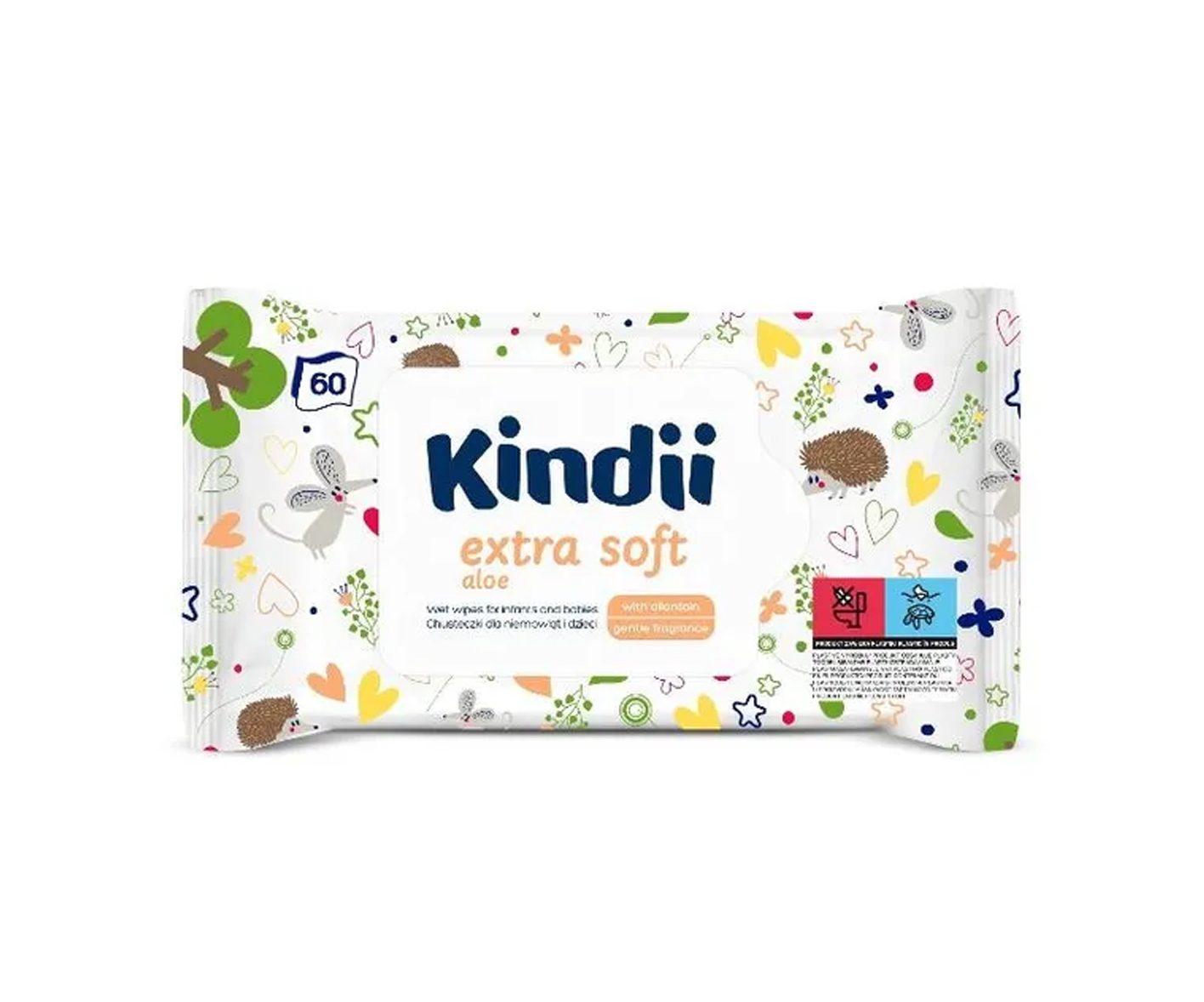 Kindii, Extra Soft, Aloe, chusteczki nawilżane, 60 sztuk