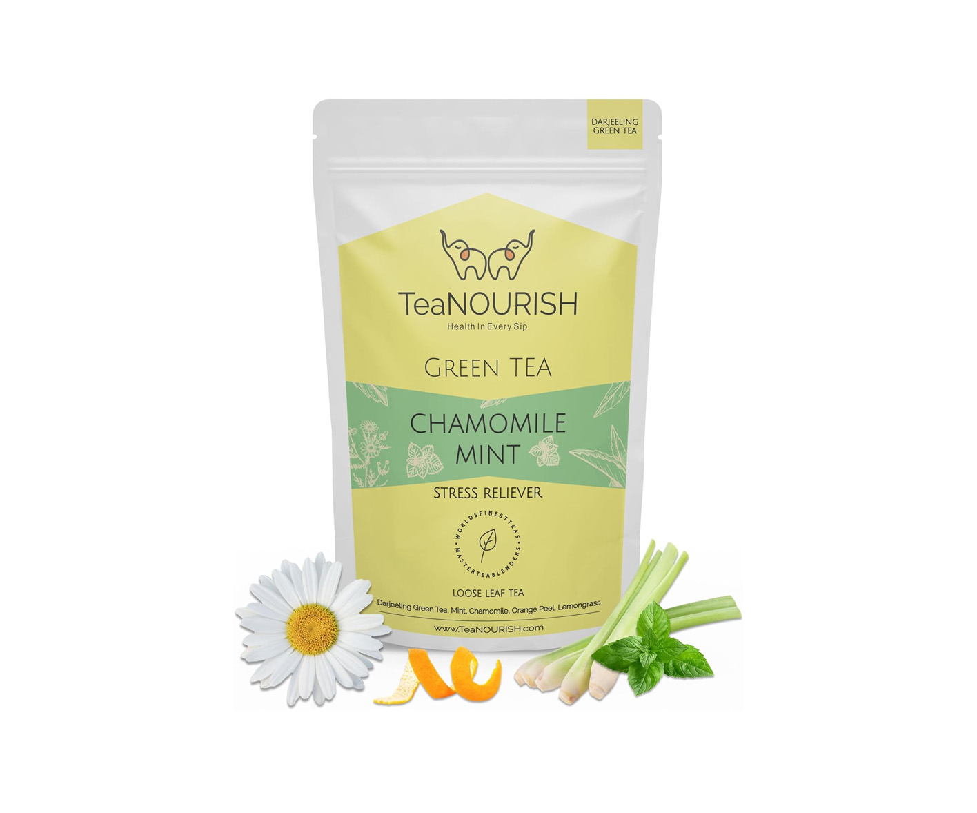 Tea Nourish, Chamonille Mint Green Tea, Rumiankowa herbatka ułatwiająca post przerywany