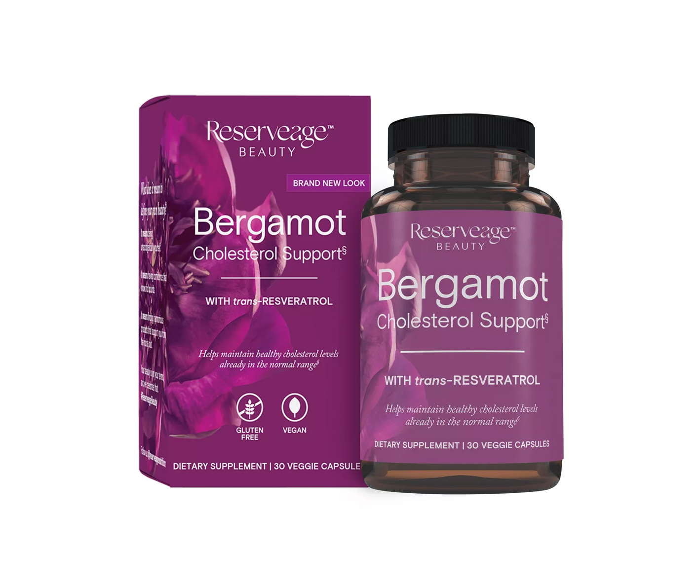 Reserveage Beauty, Bergamot Cholesterol Support with Resveratrol, suplement regulujący cholesterol